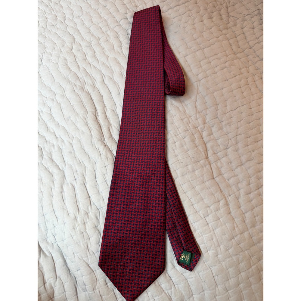 Lauren Ralph Lauren Men's Tie Red Navy Woven Geometric Made in USA 58"